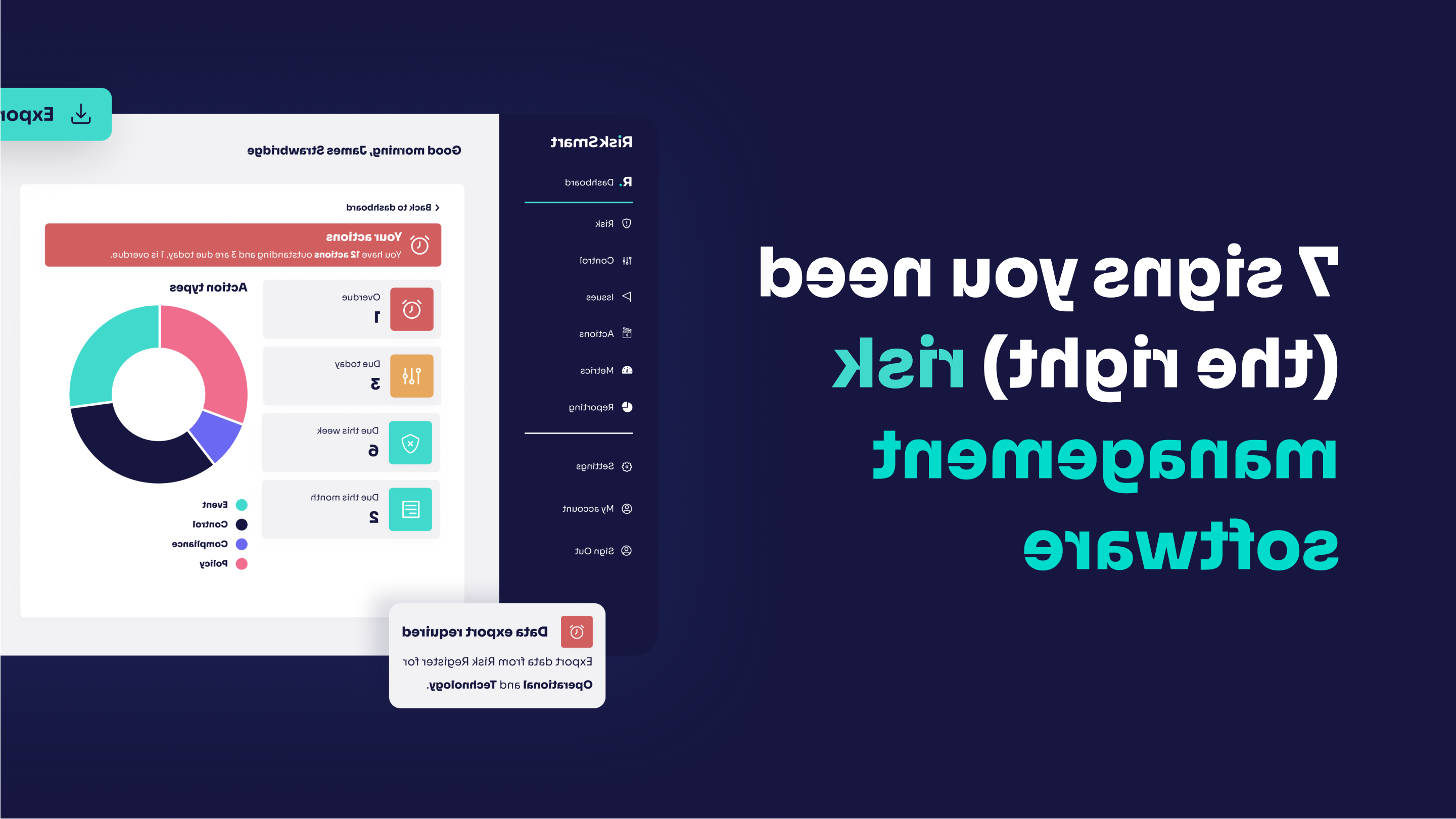 标题图片显示RiskSmart平台，标题为您需要(右侧)风险管理软件的7个迹象